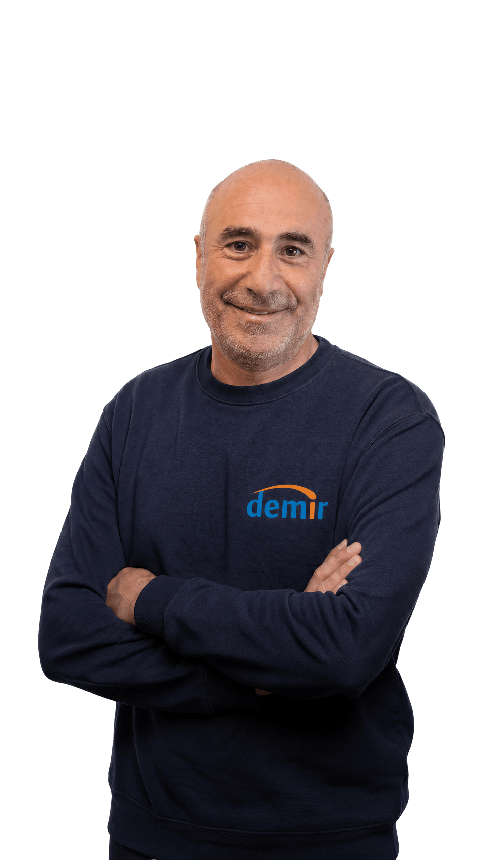 Portrait von Geschäftsführer Herr Demir im blauen Firmenpullover